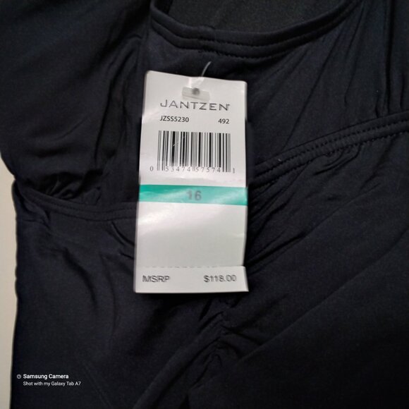 Jantzen Modest Ruched Slimming 1 Pc V-Neck Padded Bust Black Swimsuit NWT 16 - Picture 11 of 12